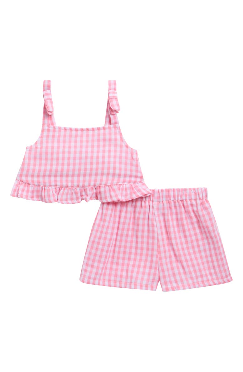 Pippa & Julie Gingham Bow Top & Shorts Set, Main, color, Pink/ White