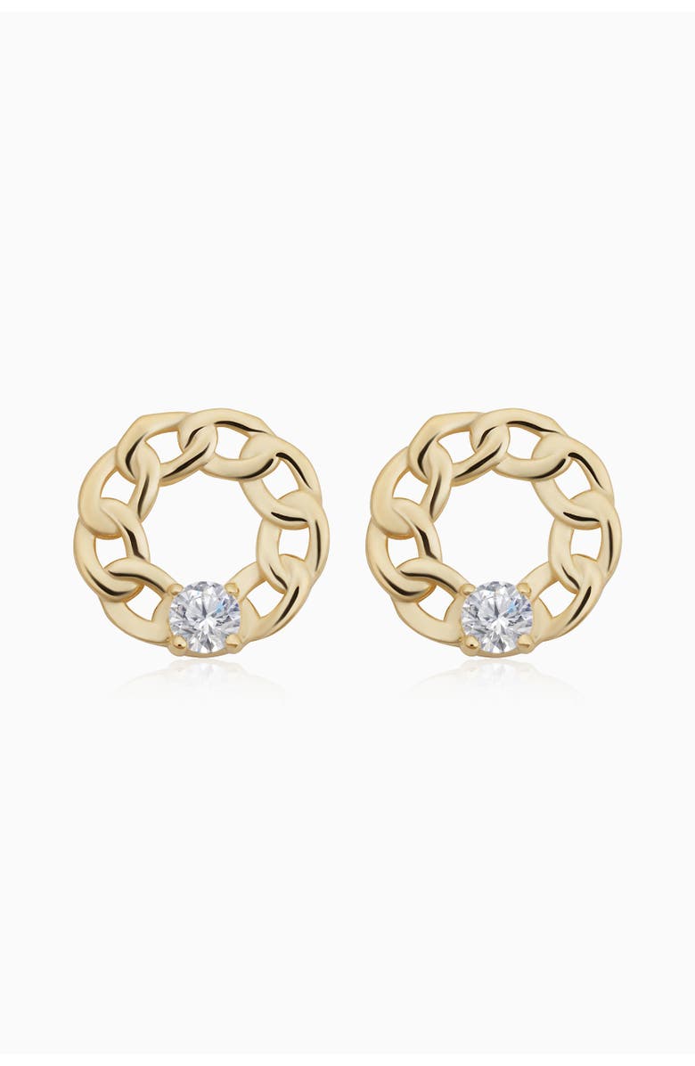 Oradina 14K Yellow Gold Halo Studs, Main, color, Yellow Gold