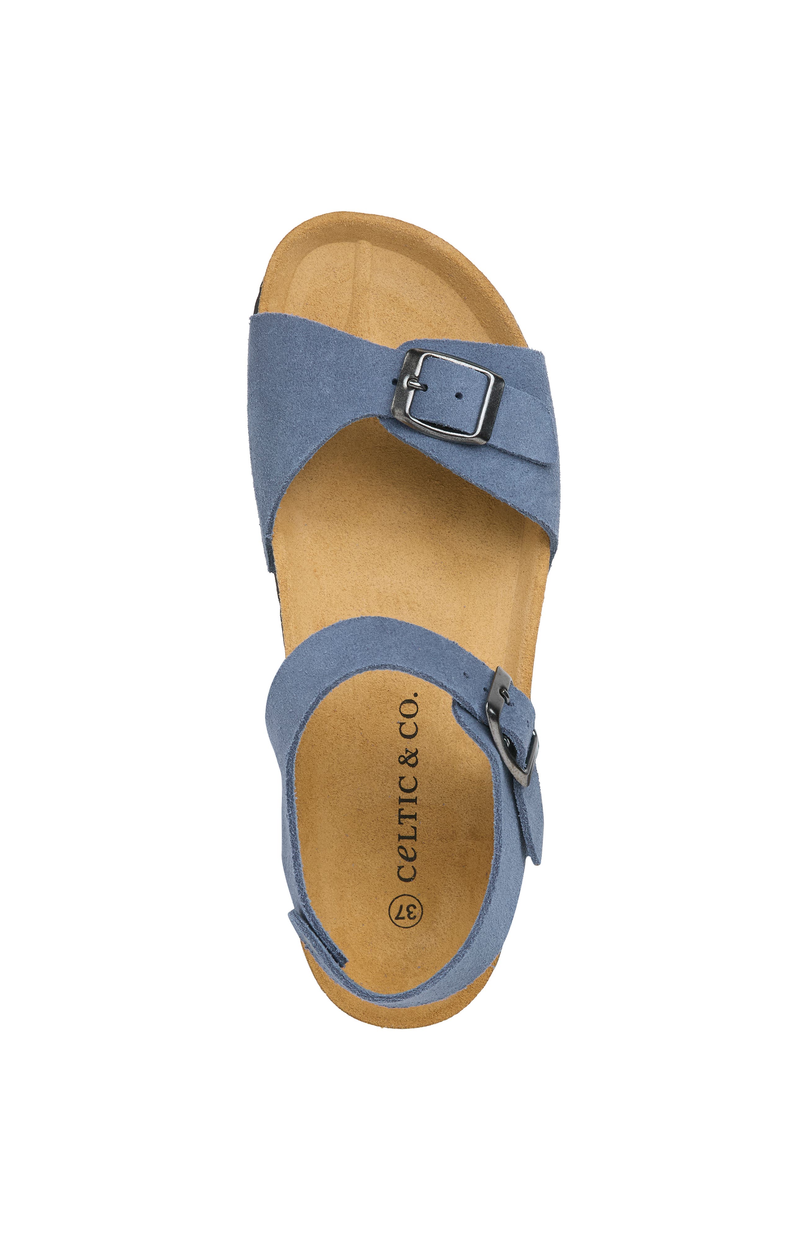 Celtic & Co. Low Wedge Double Buckle Suede Sandal, Alternate, color, Cobalt