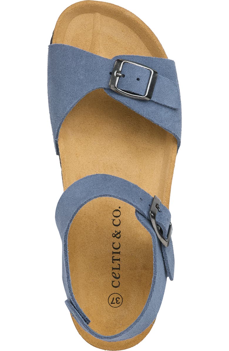 Celtic & Co. Low Wedge Double Buckle Suede Sandal, Alternate, color, Cobalt