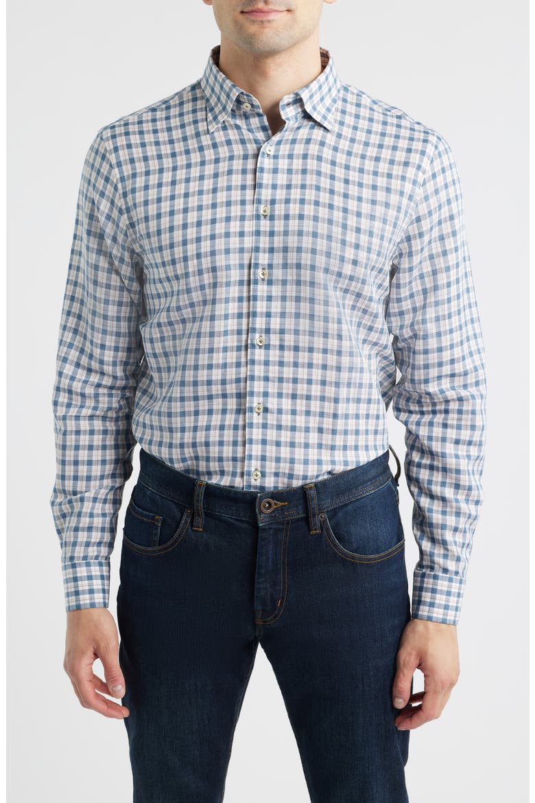 Tad Plaid Linen Blend Button-Up Shirt, Main, color, WAKE