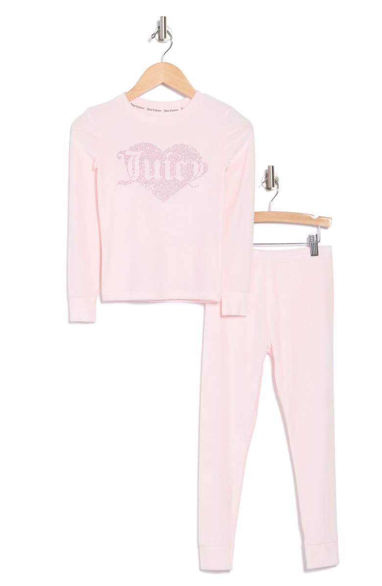 Juicy Couture Kids' Plush Rhinestone Velvet Pajamas, Main, color, 