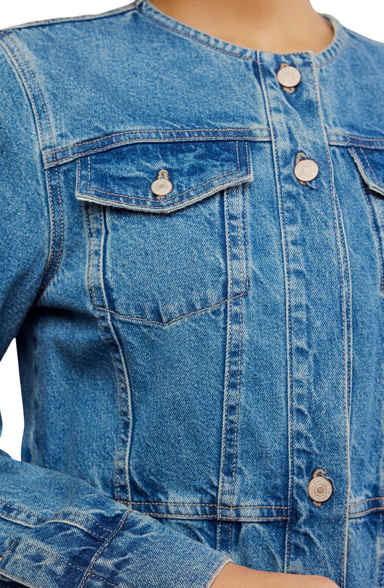 Free People Lula Collarless Denim Jacket, Alternate, color, River Blues