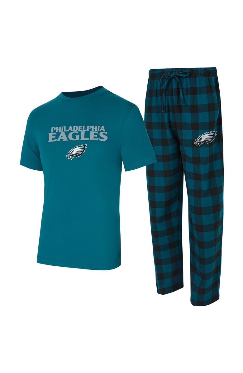 CONCEPTS SPORT Men's Concepts Sport Midnight Green/Black Philadelphia Eagles Avondale T-Shirt & Flannel Pants Set, Main, color, Green