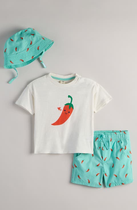 Graphic Print T-Shirt, Shorts & Bucket Hat Set (Baby)