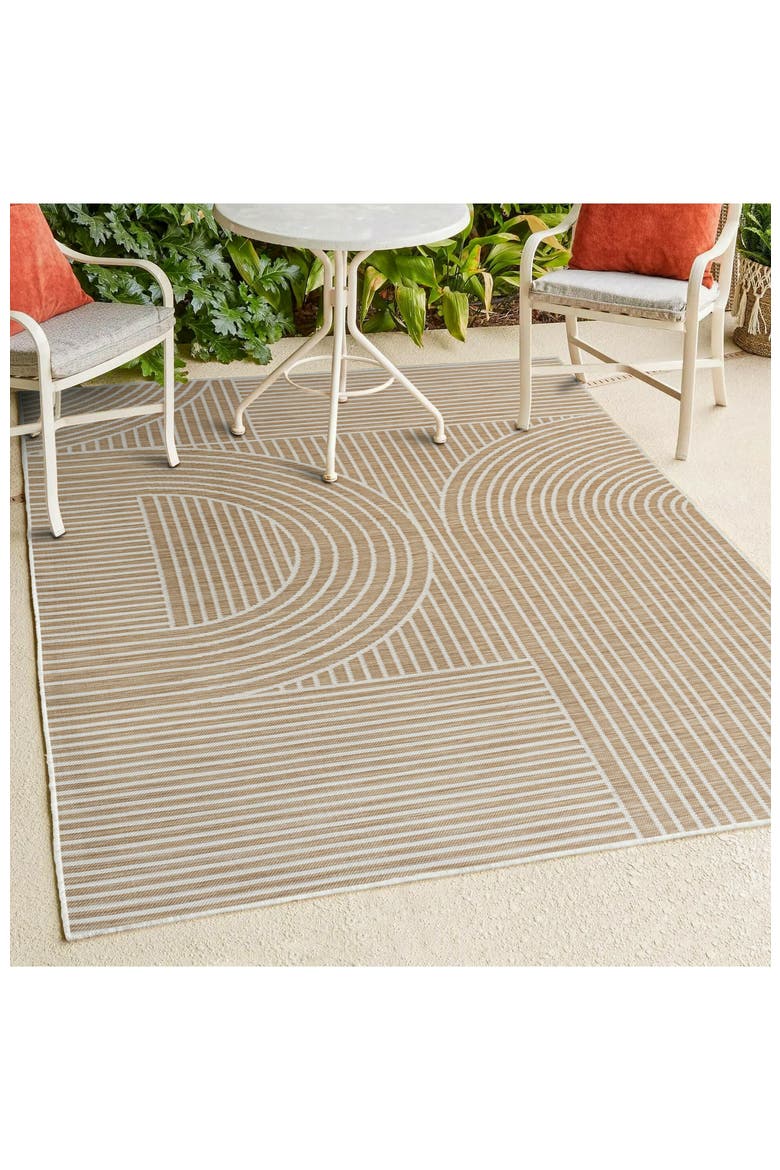 Zephyr Mid-Century Modern Arch Stripe Reversible Machine-Washable Indoor/Outdoor Area Rug, Alternate, color, Cream/Beige