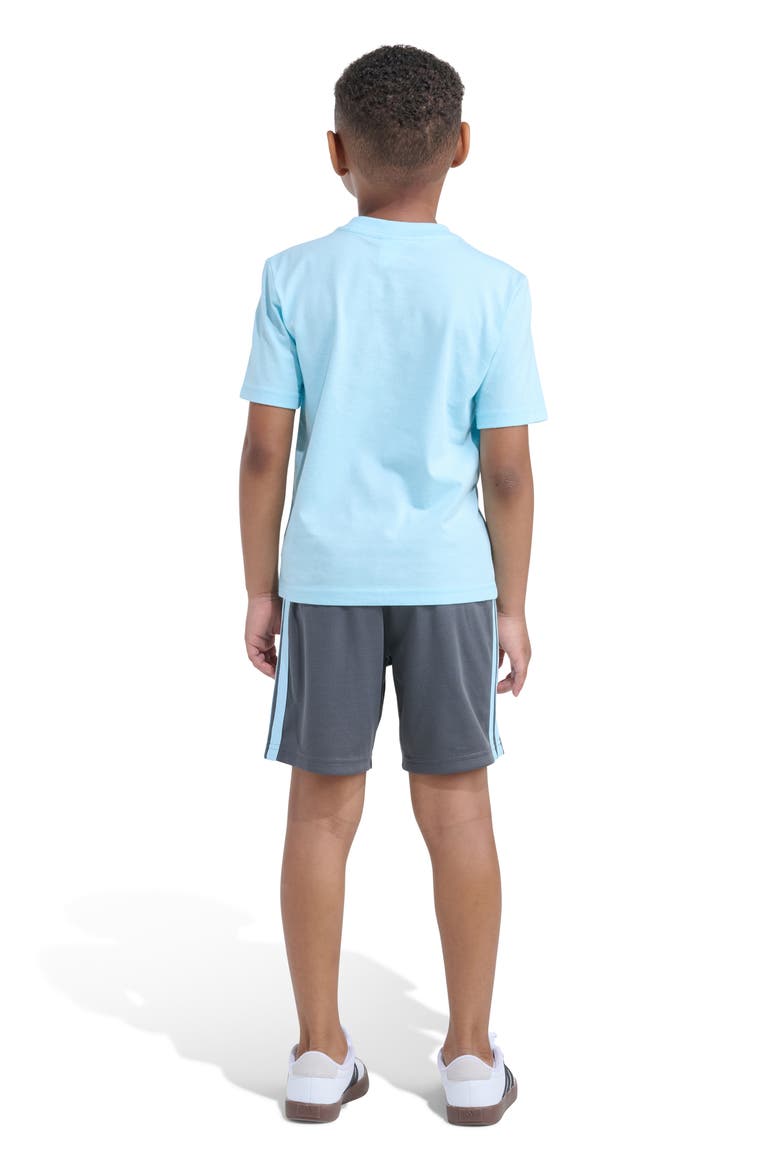 Kids' Graphic Print T-Shirt & 3-Stripes Shorts Set, Alternate, color, FROZEN BLUE