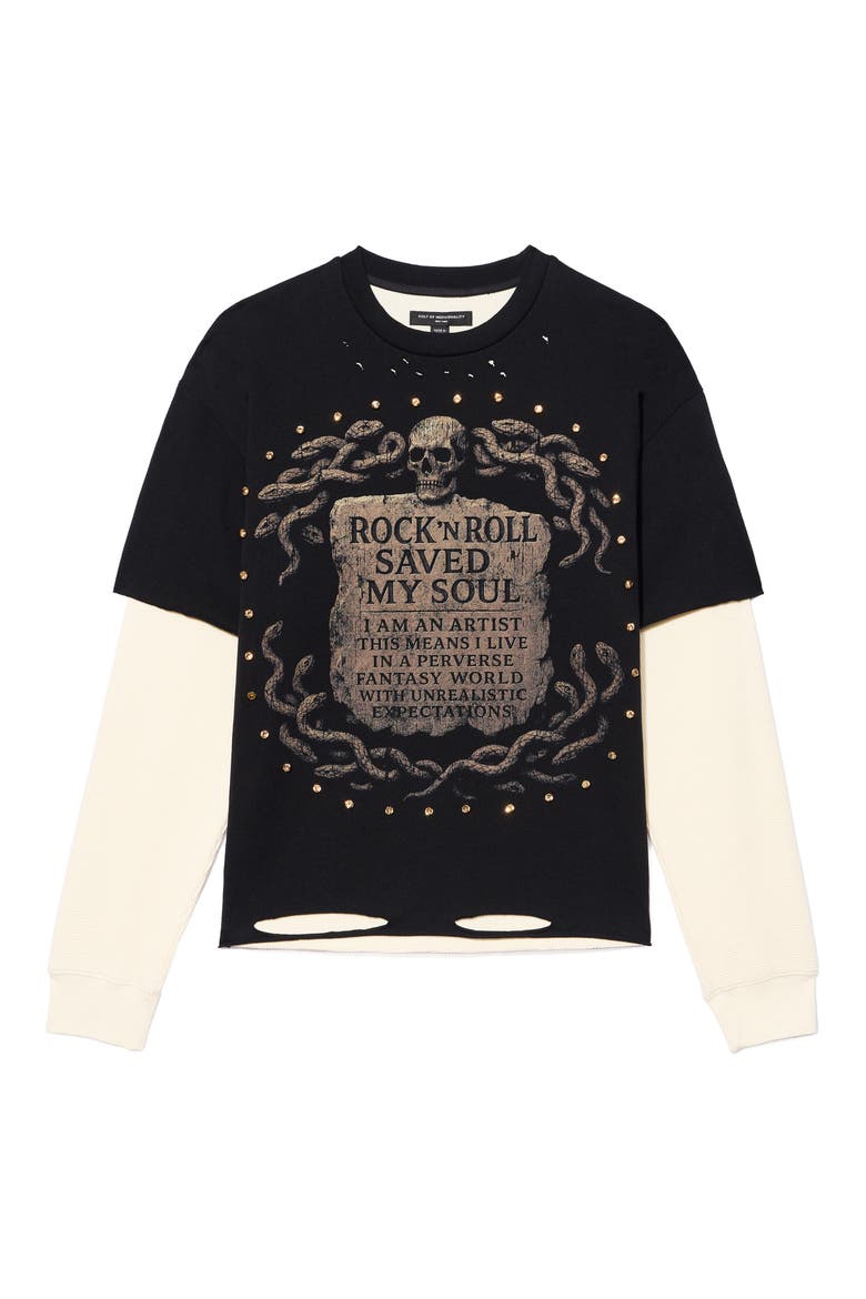 Layered Long Sleeve Graphic Thermal Tee, Alternate, color, BLACK