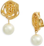 Karine Sultan Flower Swirl Pearl Drop Clip-On Earrings