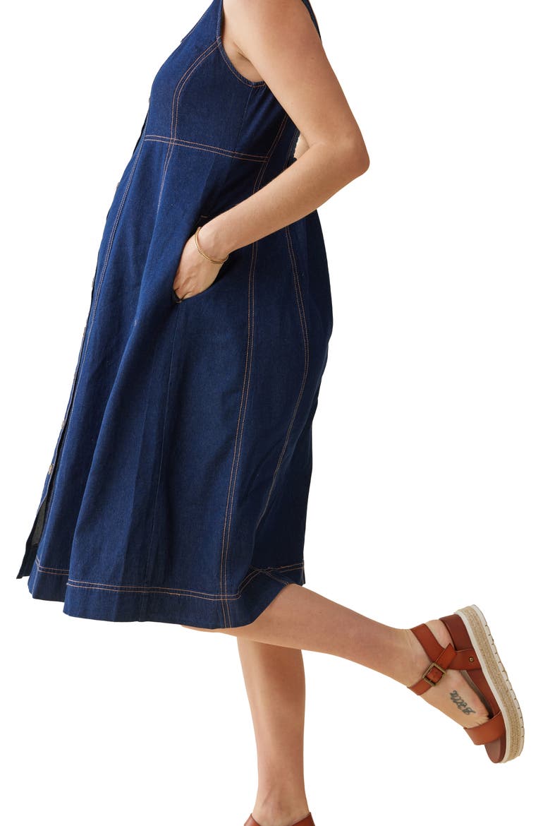 Chambray Maternity/Nursing Swing Dress, Alternate, color, INDIGO