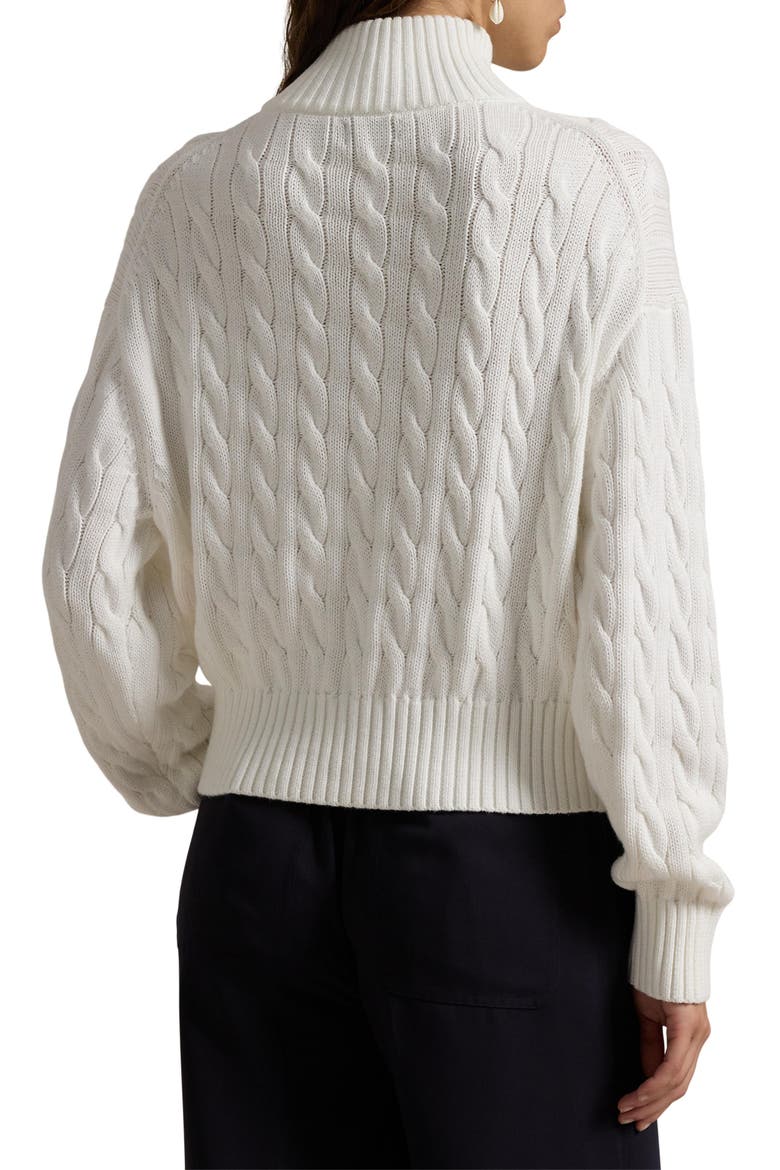 Cable Knit Cotton Polo Sweater, Alternate, color, WHITE