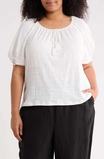 MAX STUDIO Lace Inset Elbow Sleeve Top