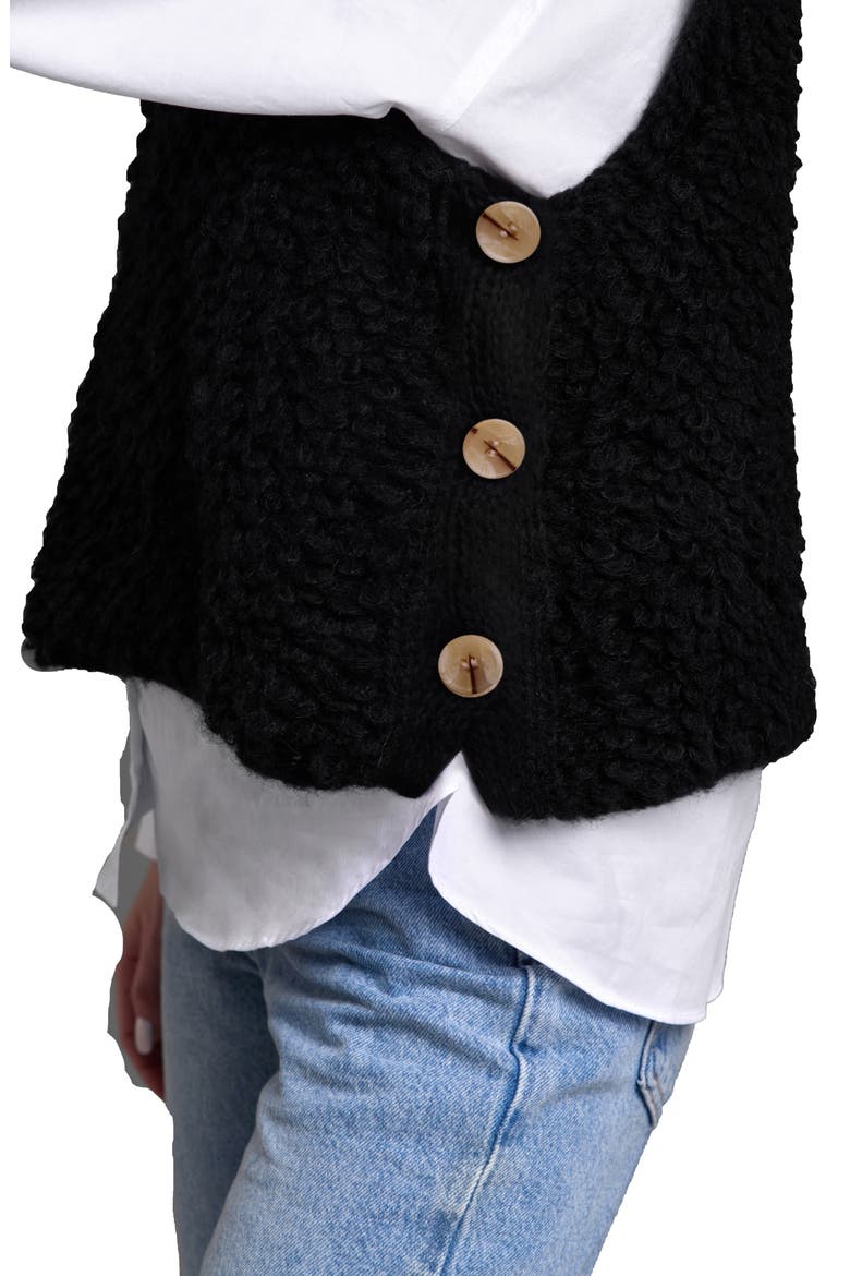 Buttoned Sweater Vest, Alternate, color, BLACK