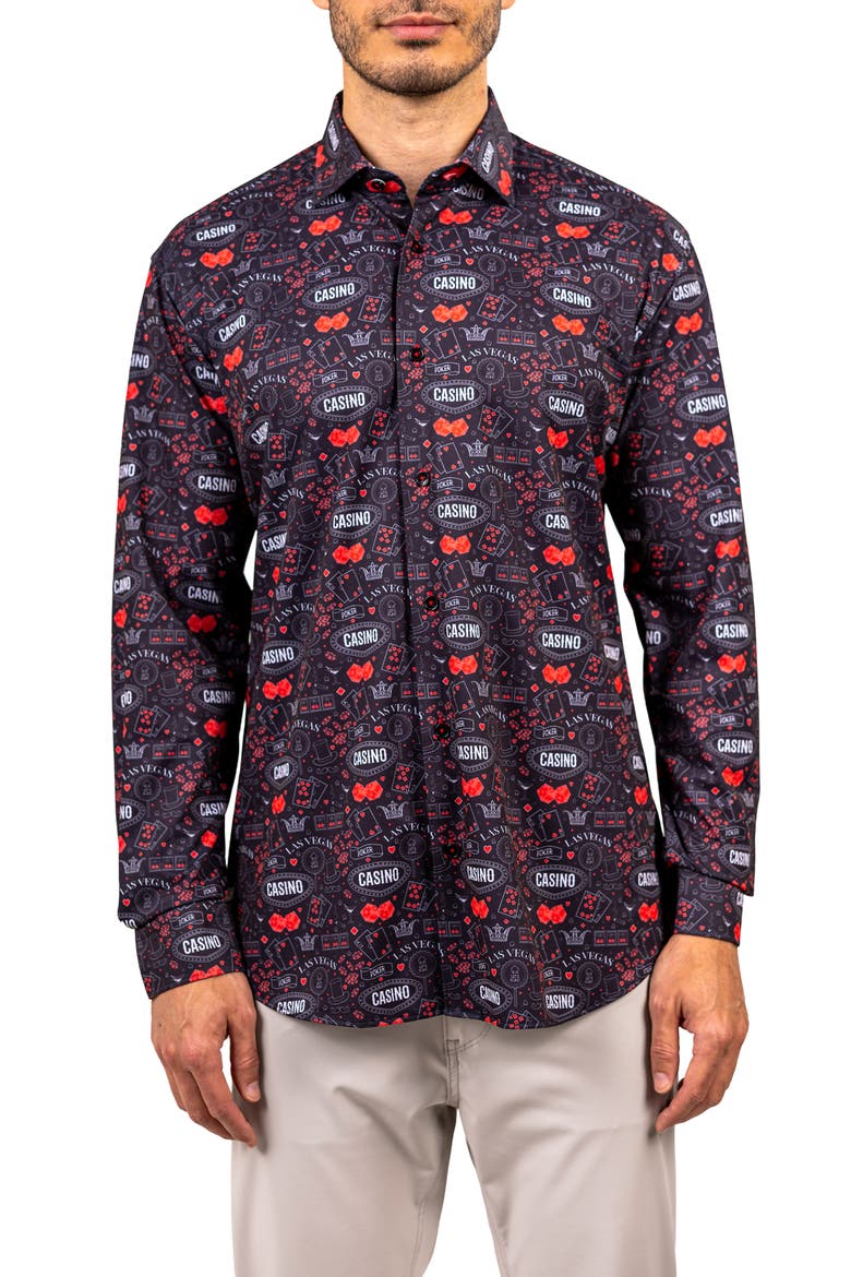 Fibonacci Stretch Ascension 3308 Contemporary Fit Button-Up Shirt, Main, color, BLACK