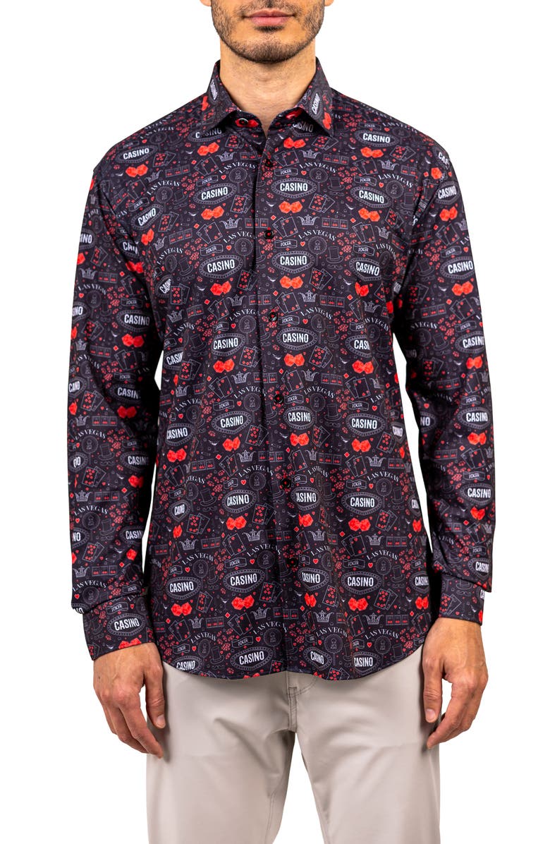 Maceoo Fibonacci Stretch Ascension 3308 Contemporary Fit Button-Up Shirt, Main, color, Black