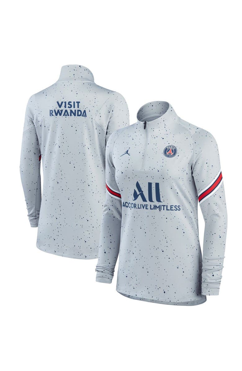 Jordan Brand Women's Jordan Brand Gray Paris Saint-Germain Strike Drill Raglan Quarter-Zip Long Sleeve Top, Main, color,