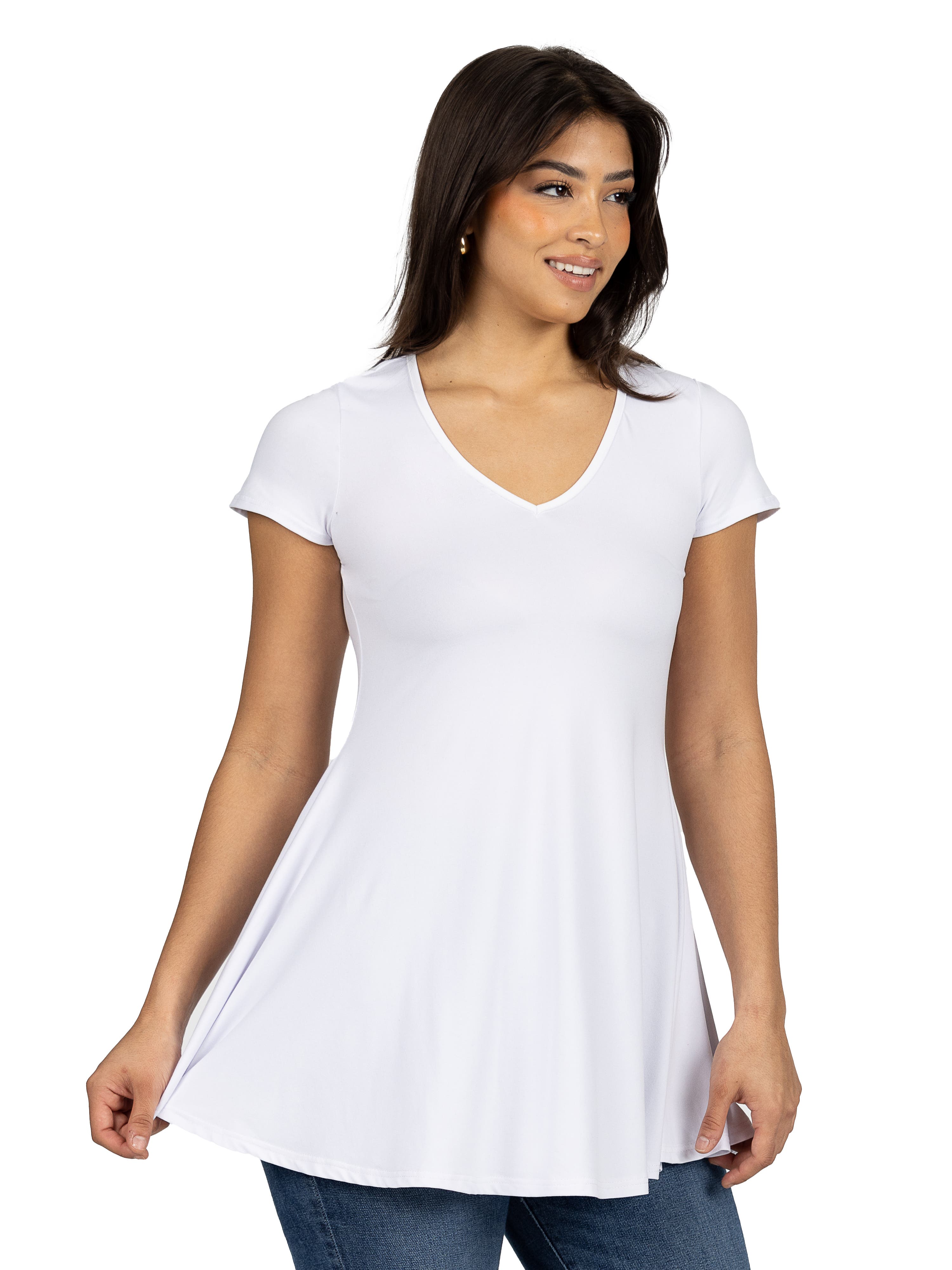 Short Sleeve Loose Fit Tunic Top with V-Neck - image 4