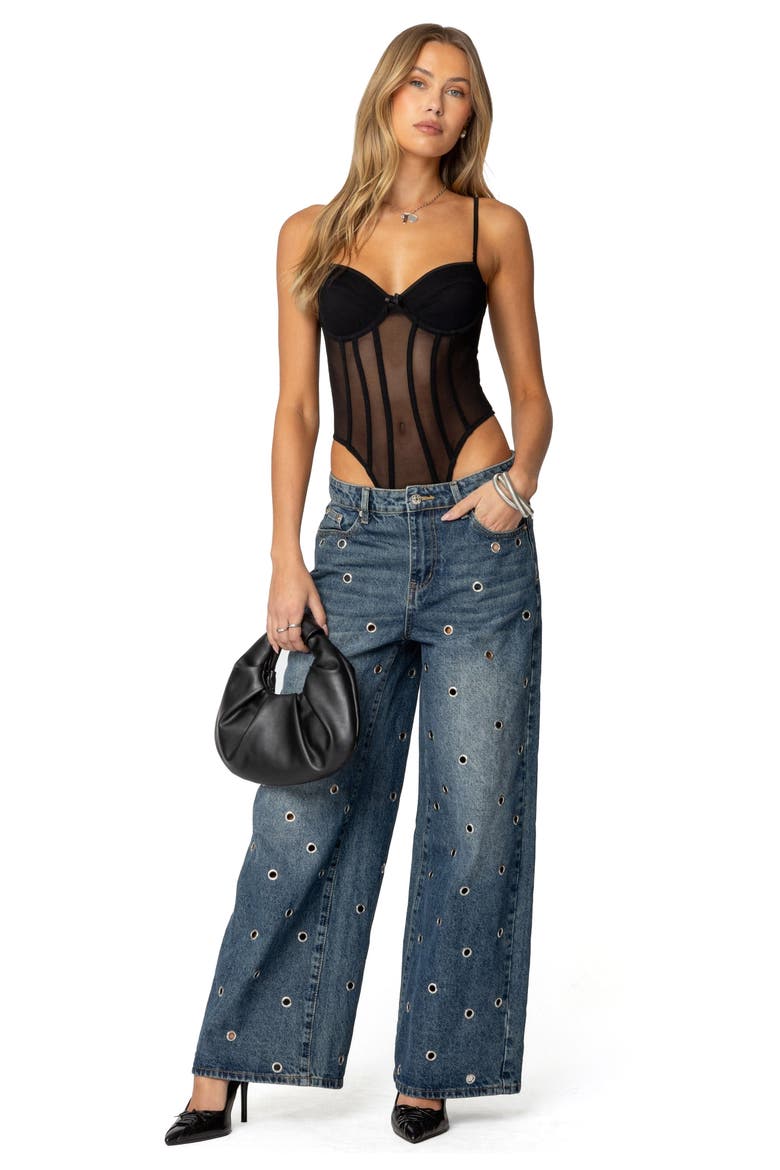 Jenia Bustier Mesh Bodysuit, Alternate, color, BLACK