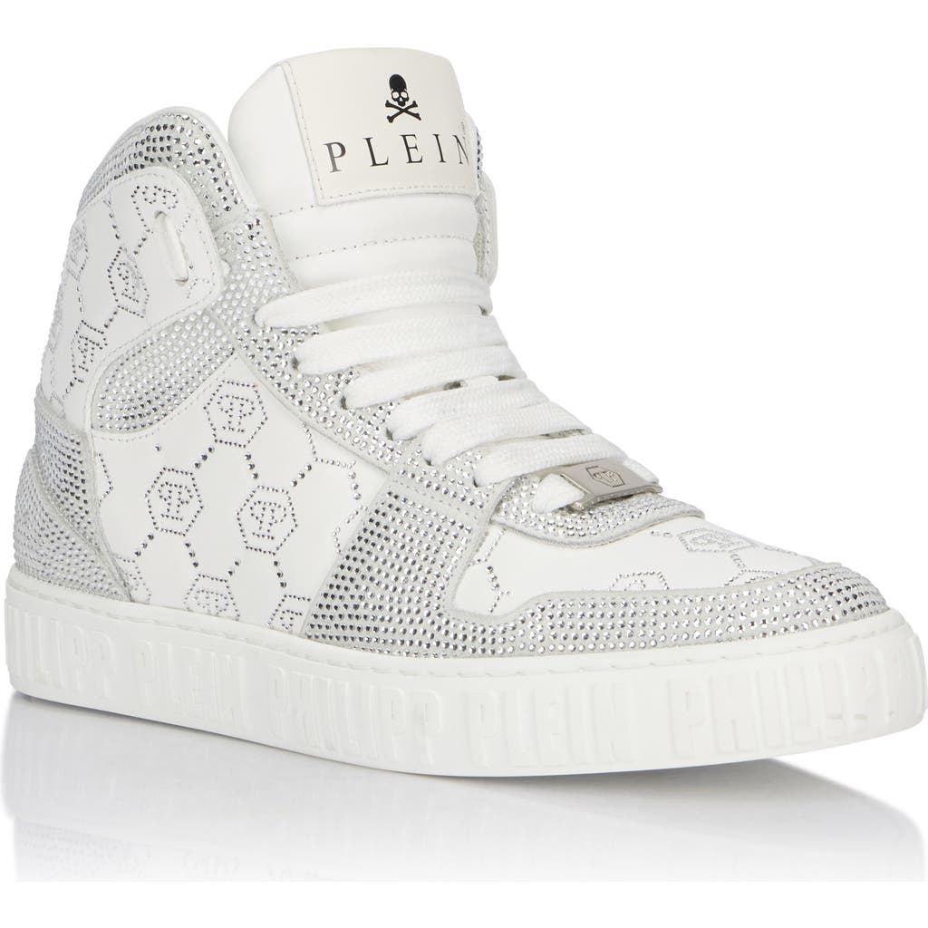 Philipp Plein High Top Sneakers Carson Monogram Strass Unisex In White