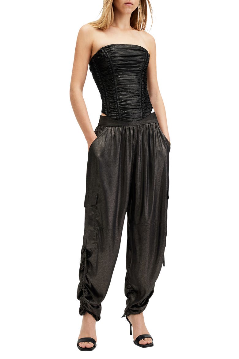 Livvy Sparkle Strapless Corset, Alternate, color, METALLIC BLACK