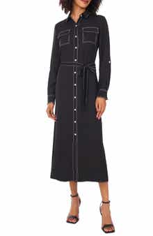 Vince Camuto Long Sleeve Contrast Stitch Shirtdress