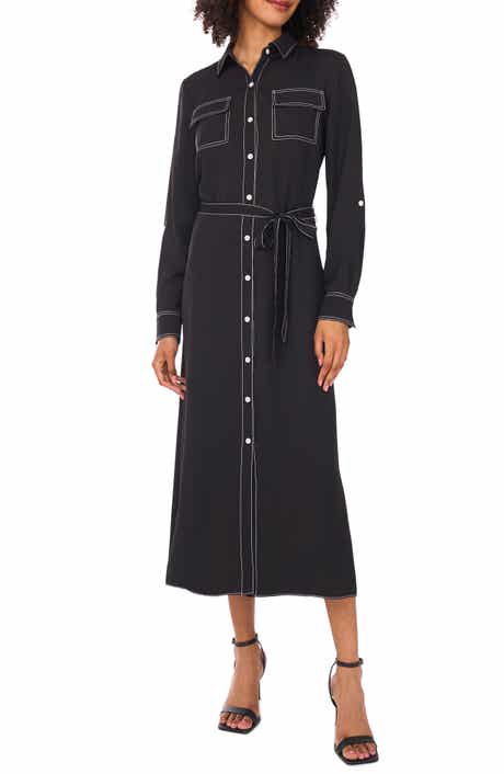 Vince Camuto Long Sleeve Contrast Stitch Shirtdress