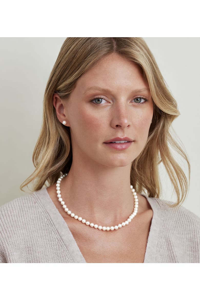 6.5-7.0mm Japanese Akoya White Pearl Necklace - AAA Quality, Alternate, color, Yellow Gold Clasp