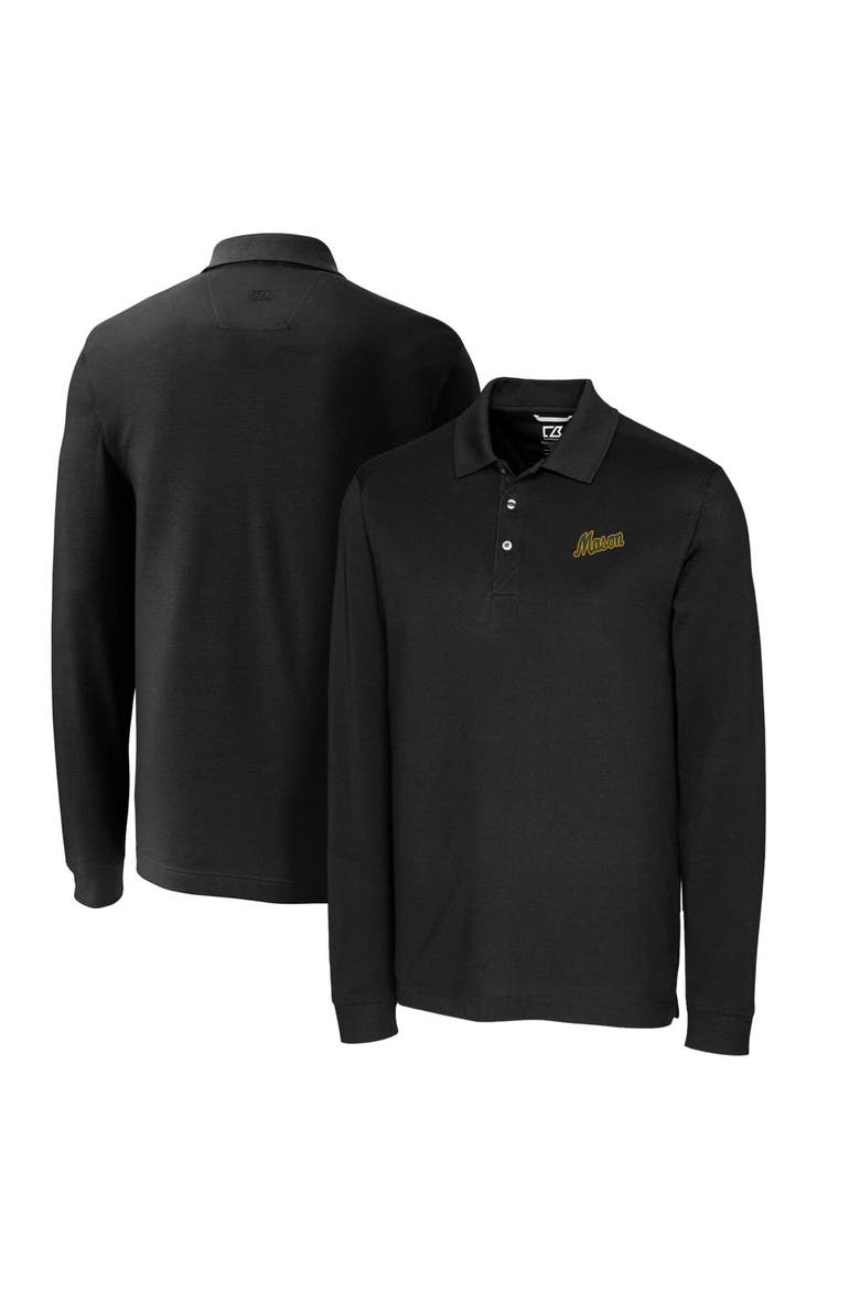 Men's Cutter & Buck Black George Mason Patriots Vault Advantage Tri-Blend Pique Big & Tall Long Sleeve Polo, Alternate, color, Black