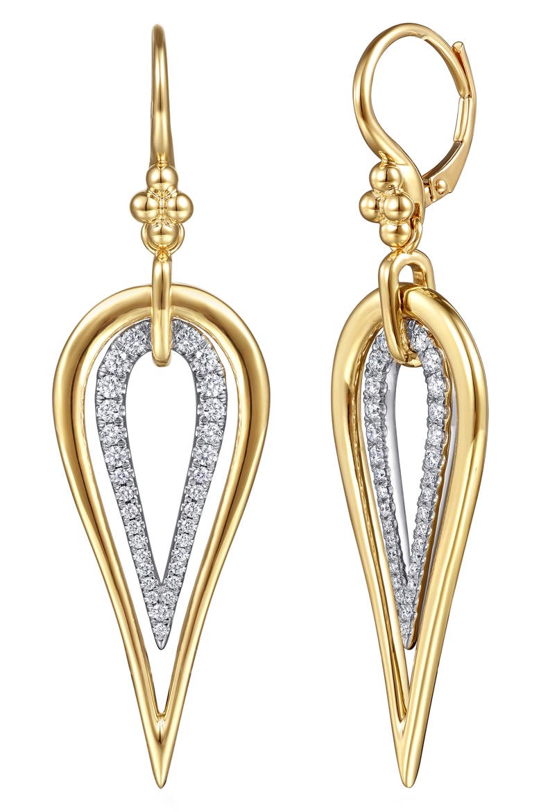 14k Gold Teardrop Diamond Drop Earrings, Main, color, 14K YELLOW/ WHITE GOLD