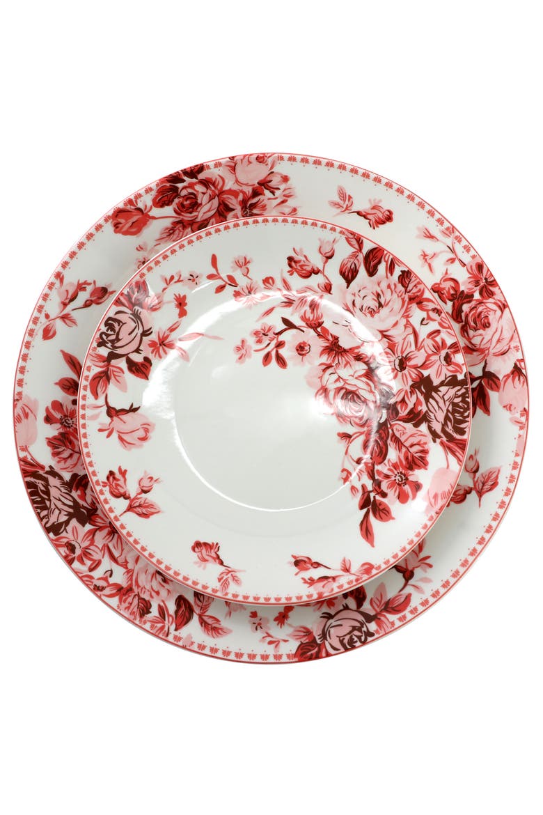 Traditional  Rose 16 Piece Stoneware Dinnerware Set, Alternate, color, Red