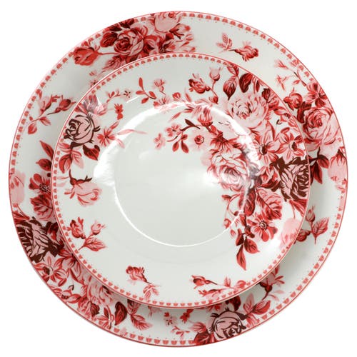 Elama Traditional Red Rose 16-pc. Stoneware Dinnerware Set In Multi