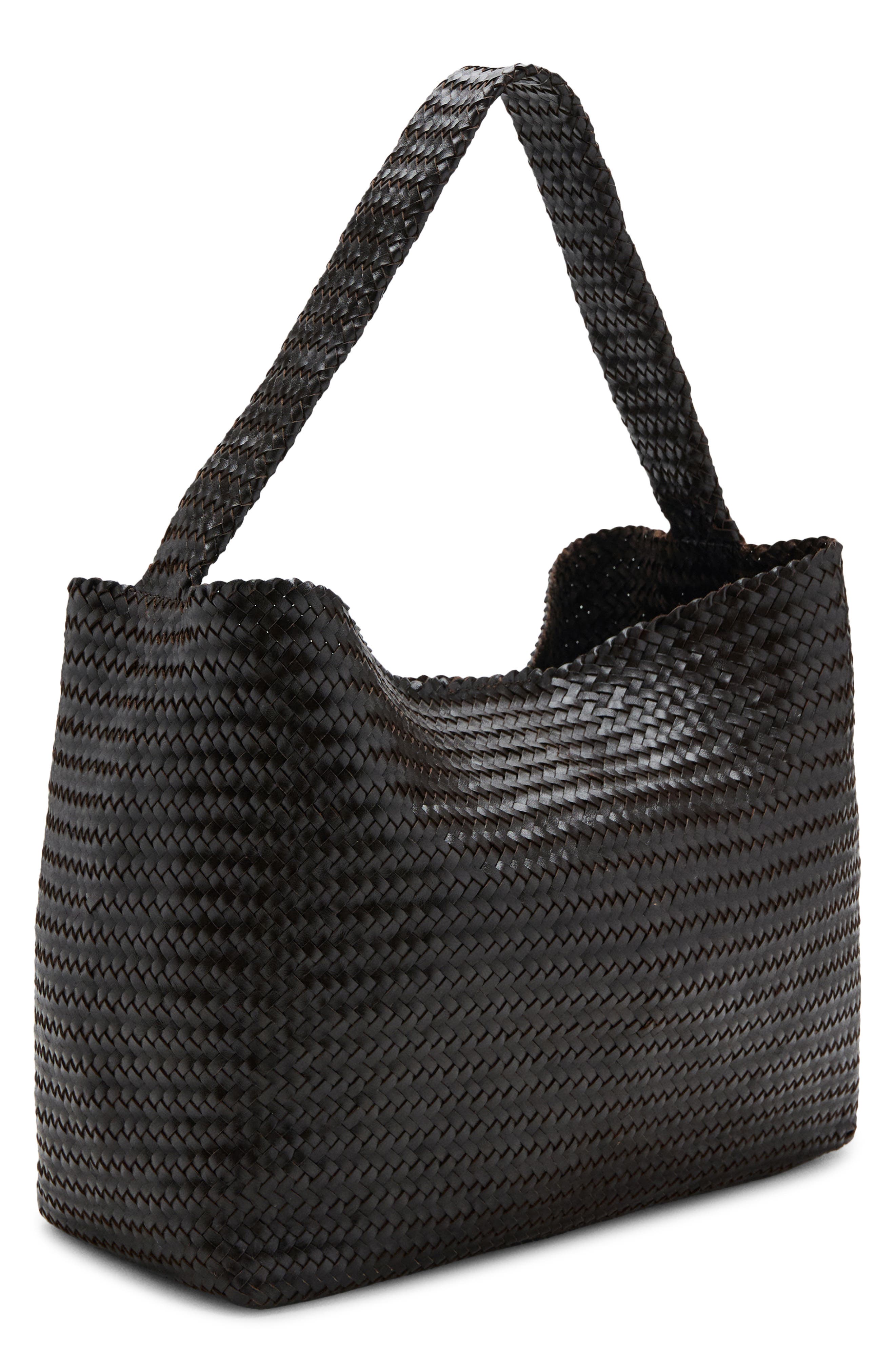 MANGO Braided Leather Bucket Bag, Alternate, color, Chocolate