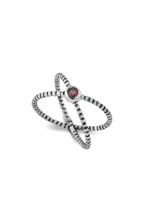 Sterling Silver Pink Tourmaline Crossover Band Ring