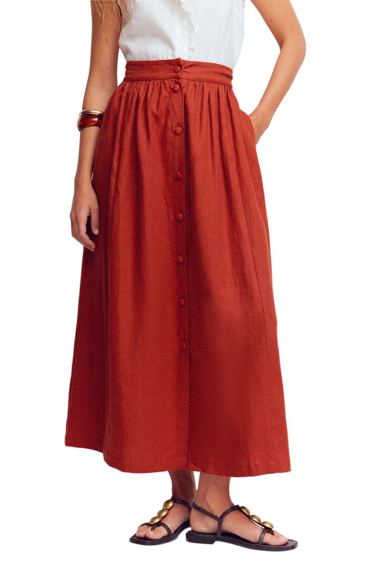 Emma Linen Maxi Skirt, Main, color, BURNT HENNA