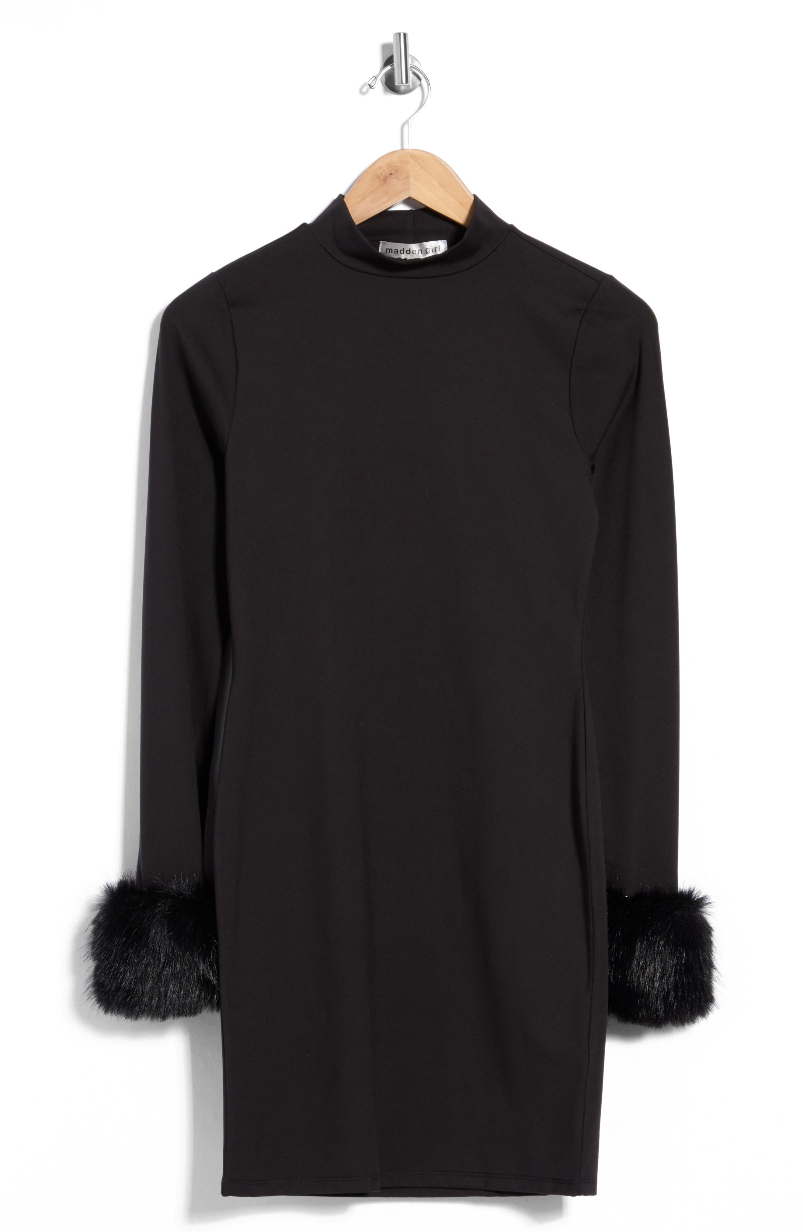 Faux Fur Trim Mock Neck Minidress