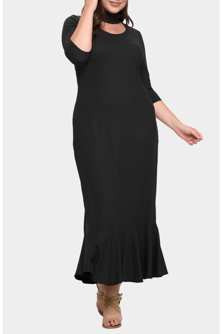 Nicole Cutout Turtleneck Rib Maxi Dress, Alternate, color, BLACK