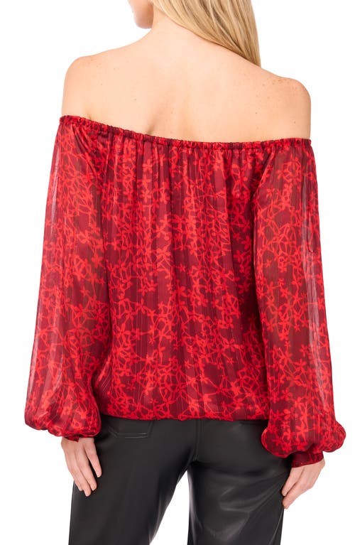 Vince Camuto Floral Metallic Stripe Off The Shoulder Top In Red