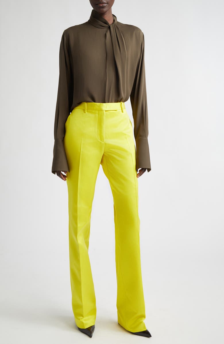 TOM FORD Keyhole Cutout Washed Silk Georgette Top, Alternate, color, Kb349 Desert Palm