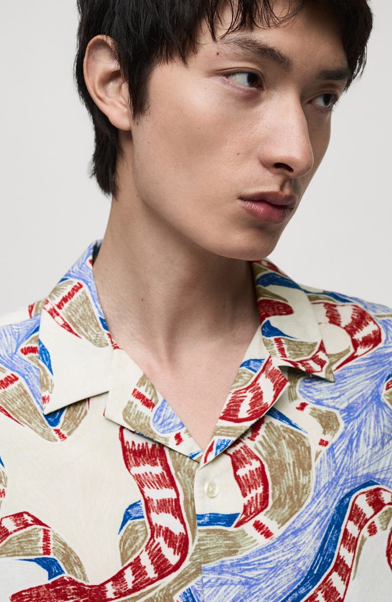 MANGO Regular Fit Print Camp Shirt, Alternate, color, Red