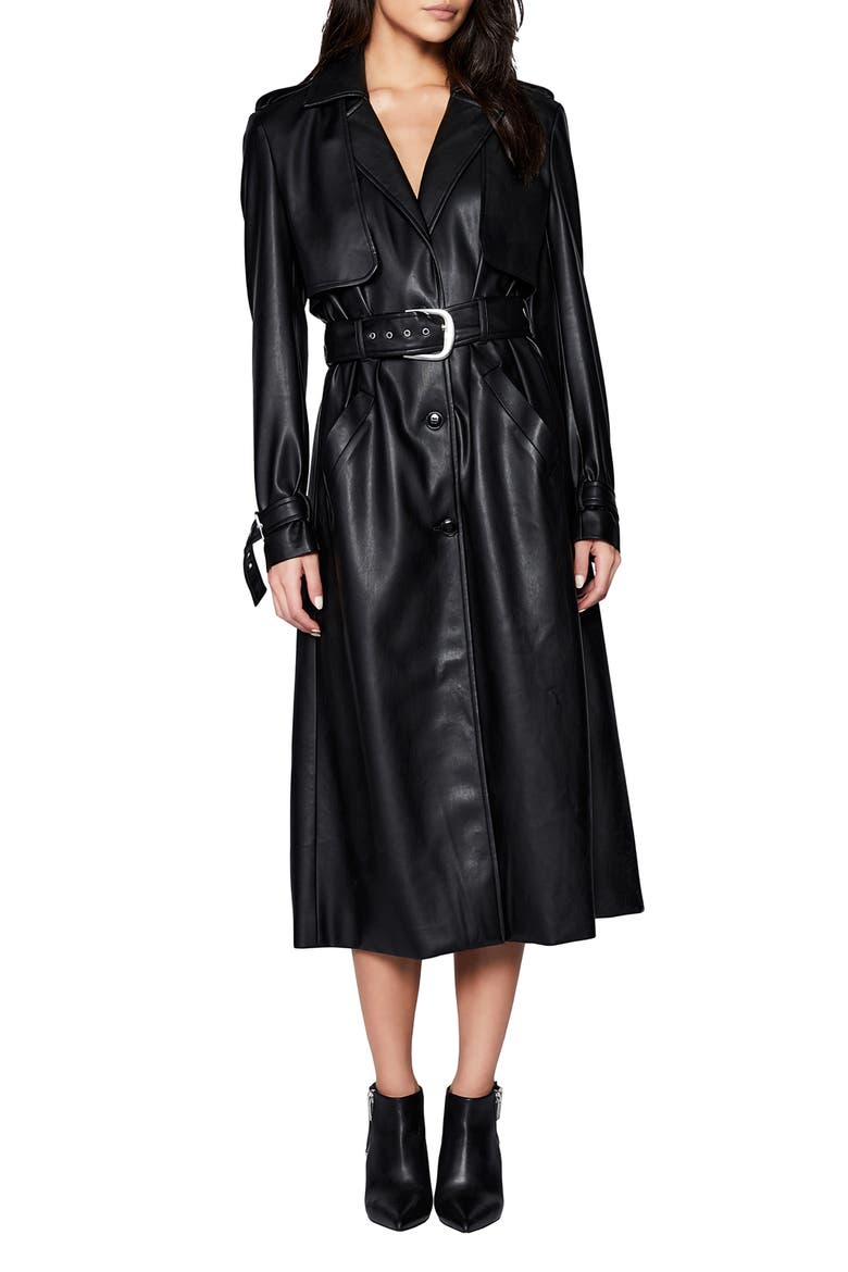 Faux Leather Trench Coat, Main, color, BLACK