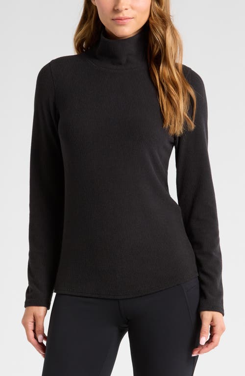 Zella Cozy Rib Mock Neck Top In Black