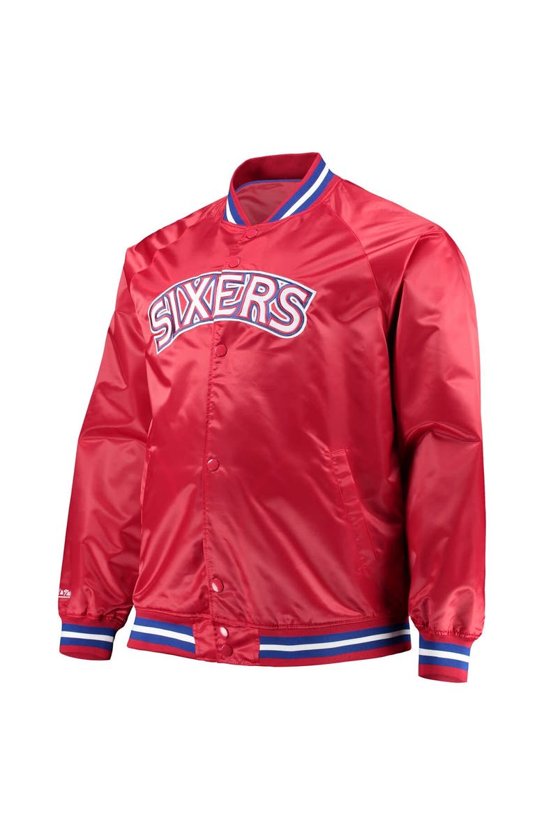 Mitchell & Ness Men's Mitchell & Ness Red Philadelphia 76ers Big & Tall Hardwood Classics Raglan Satin Full-Snap Jacket, Alternate, color,