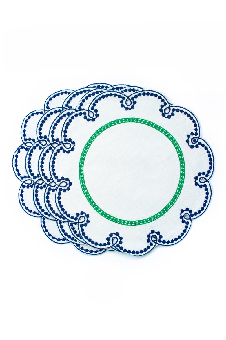Fête Collection 4-Pack Linen Placemats, Main, color, BLUE/ GREEN