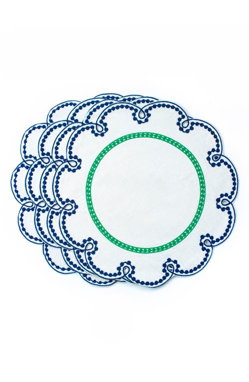 Misette Embroidered Linen Placemats 4-piece Set In Blue/green