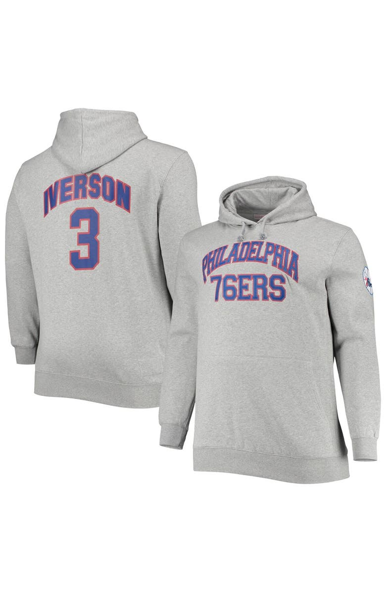 Mitchell & Ness Men's Mitchell & Ness Allen Iverson Heathered Gray Philadelphia 76ers Big & Tall Name & Number Pullover Hoodie, Main, color, 