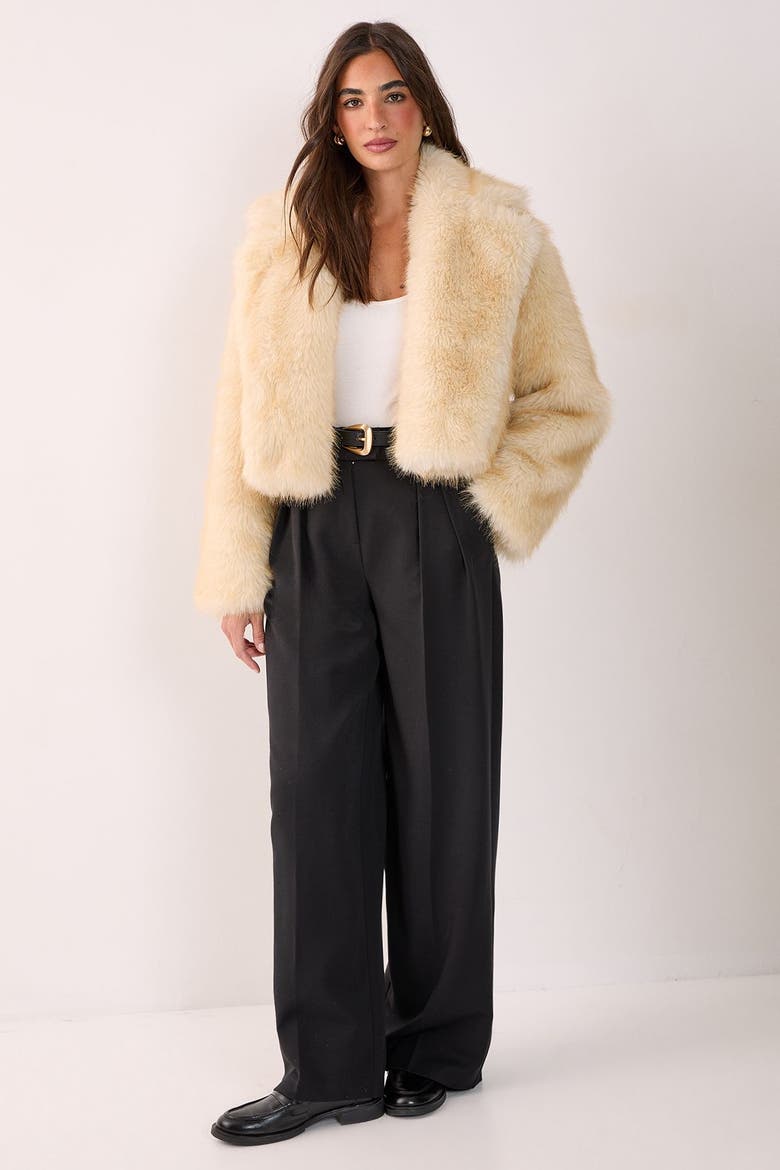 Tipped Faux Fur Crop Jacket, Alternate, color, Lemon
