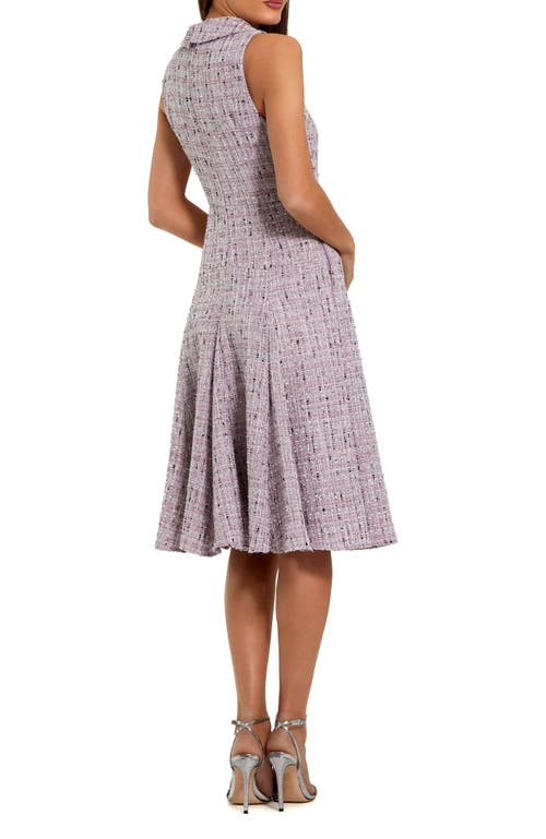 Mac Duggal Sleeveless Boucle A-line Midi Dress With Bow In Purple