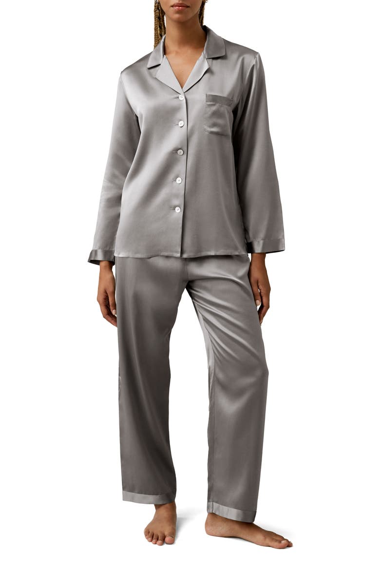 Women's Full Length Silk Pajamas Set, Main, color, Dark Gray