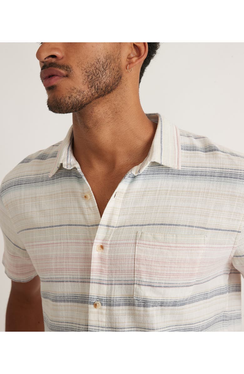 Marine Layer Stripe Stretch Selvedge Short Sleeve Button-Up Shirt, Alternate, color, 