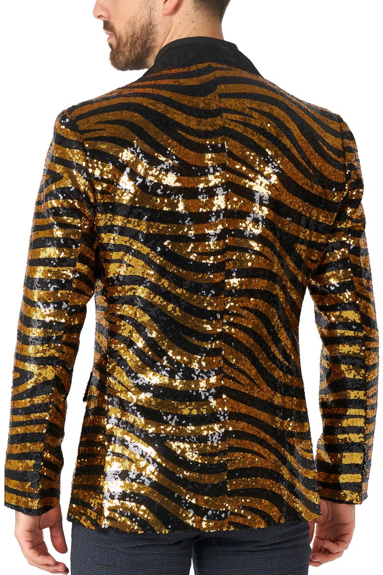 Tiger Royale Sequin Notch Collar Blazer, Alternate, color, GOLD